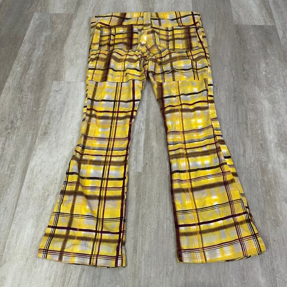 Farm Rio Yellow Plaid Low Rise Flare Pants Y2K Women’s US Small drawstring waist - Picture 9 of 9